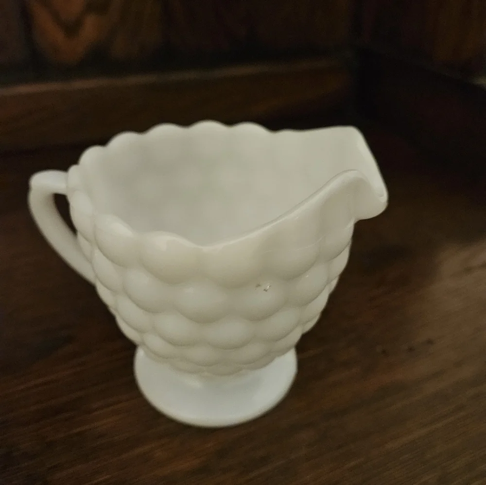 Vintage milk glass bubble creamer.